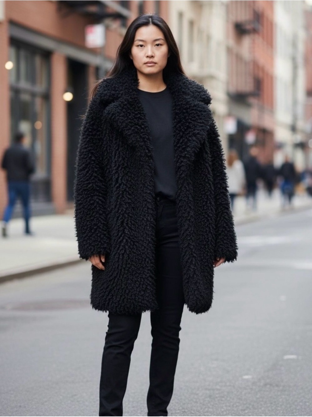 Black Chunky Sherpa Jacket Black Faux Fur Coat Oversized Open Front Teddy Coat